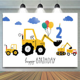 Lofaris Yellow Excavator Blue Cloud Balloons Birthday Backdrop