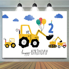 Lofaris Yellow Excavator Blue Cloud Balloons Birthday Backdrop