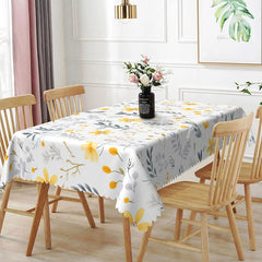 Lofaris Yellow Flower Botanical Rectangle Tablecloth Grey Leaf Floral Dining Table Cover for Kitchen