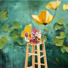 Lofaris Yellow Flower Fine Art Backdrop Teal Green Abstract Pond Oil Painting Style Background Artistic Photography