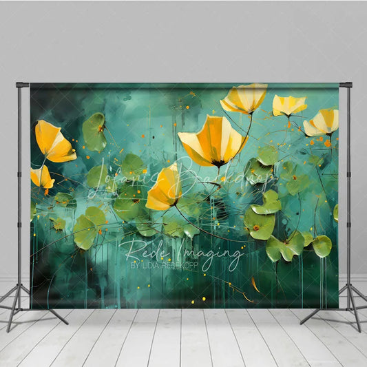 Lofaris Yellow Flower Fine Art Backdrop Teal Green Abstract Pond Oil Painting Style Background Artistic Photography