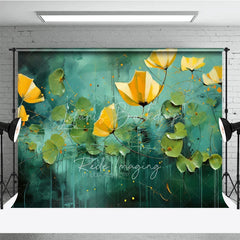 Lofaris Yellow Flower Fine Art Backdrop Teal Green Abstract Pond Oil Painting Style Background Artistic Photography