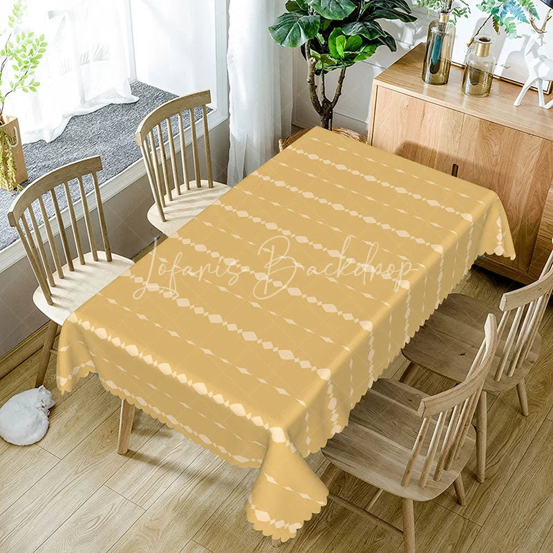 Lofaris Yellow Geometric Diamond Rectangle Tablecloth Modern White Chain Pattern Cover Bright Kitchen Dining Decor