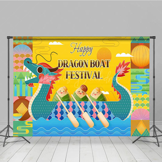 Lofaris Yellow Green Happy Dragon Boat Festival Backdrop