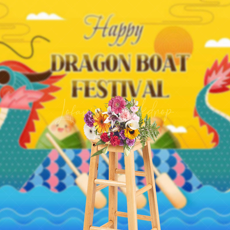 Lofaris Yellow Green Happy Dragon Boat Festival Backdrop