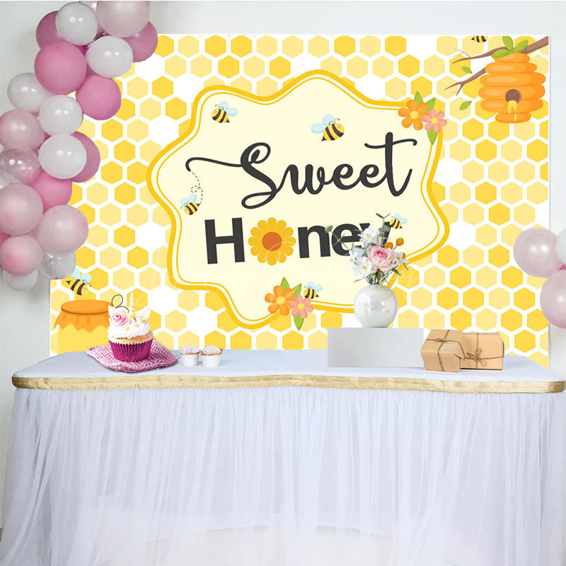 Lofaris Yellow Honeycomb Bee Sweet Honey Birthday Backdrop