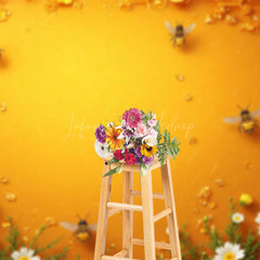 Lofaris Yellow Honeycomb Wall Floral Bee Fine Art Backdrop