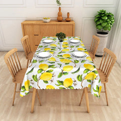 Lofaris Yellow Lemon and Green Leaves Rectangle Tablecloth Fresh Summer Fruit Citrus Kitchen Dining Table Cover Decor