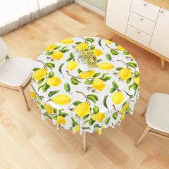 Lofaris Yellow Lemon Round Tablecloth Fresh Fruit and Green Leaves Summer Kitchen Dining Decor