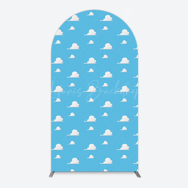Lofaris Yellow Plaid Blue Sky Cow Birthday Arch Backdrop