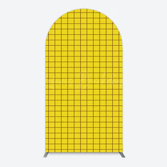 Lofaris Yellow Plaid Blue Sky Cow Birthday Arch Backdrop