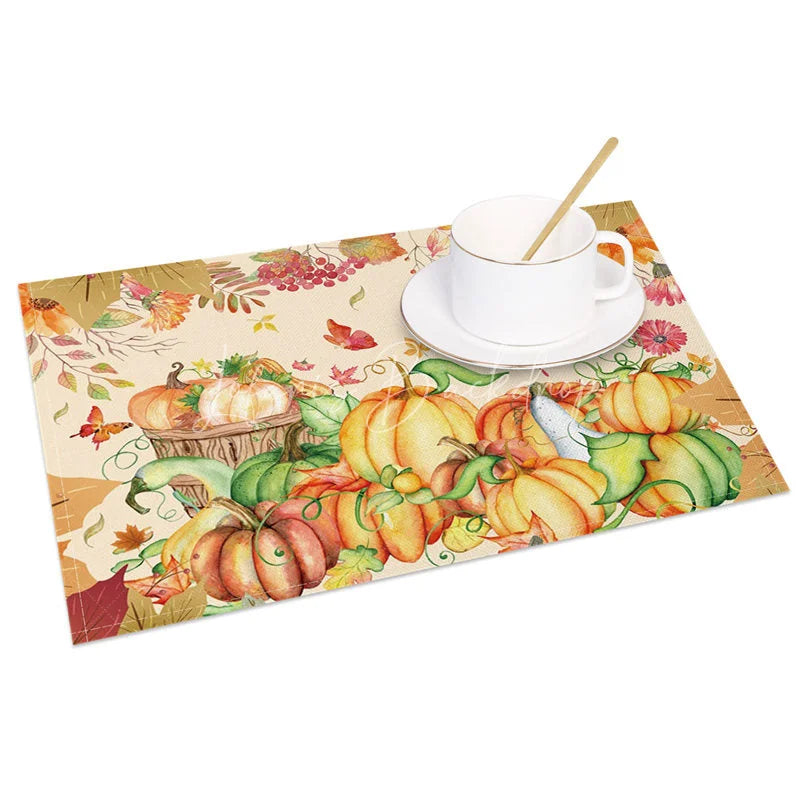 Lofaris Yellow Pumpkin with Butterfly and Floral Set of 4 Placemats for Fall Autumn Thanksgiving Decor