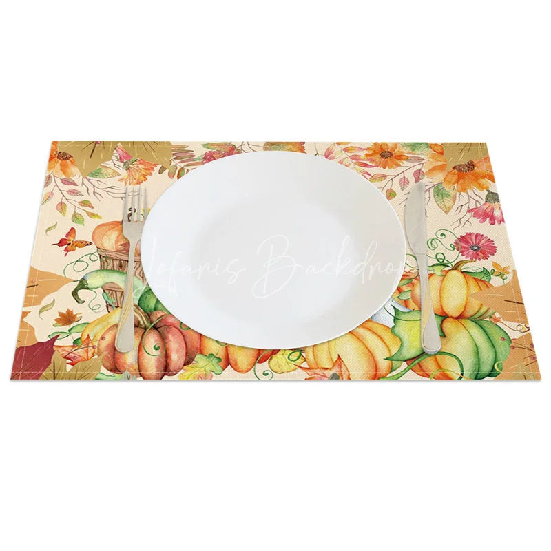 Lofaris Yellow Pumpkin with Butterfly and Floral Set of 4 Placemats for Fall Autumn Thanksgiving Decor