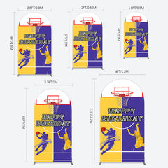 Lofaris Yellow Purple Basketball Field Birthday Arch Backdrop