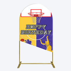 Lofaris Yellow Purple Basketball Field Birthday Arch Backdrop