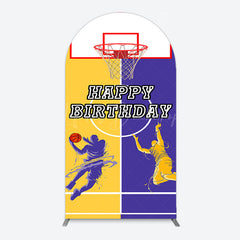 Lofaris Yellow Purple Basketball Field Birthday Arch Backdrop