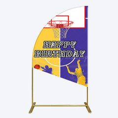 Lofaris Yellow Purple Basketball Field Birthday Half Moon Arch Backdrop