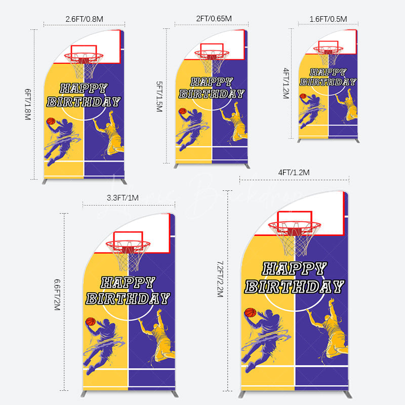 Lofaris Yellow Purple Basketball Field Birthday Half Moon Arch Backdrop