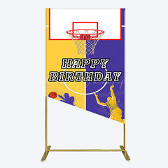 Lofaris Yellow Purple Basketball Field Birthday Rectangle Backdrop