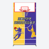 Lofaris Yellow Purple Basketball Field Birthday Rectangle Backdrop