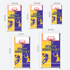 Lofaris Yellow Purple Basketball Field Birthday Rectangle Backdrop