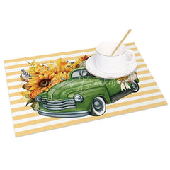 Lofaris Yellow Stripe Truck with Pumpkins Set of 4 Placemats for Fall Farmhouse and Autumn Harvest Decor
