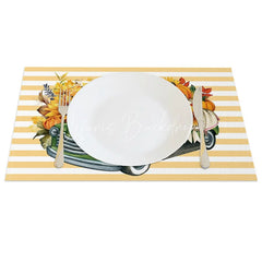 Lofaris Yellow Stripe Truck with Pumpkins Set of 4 Placemats for Fall Farmhouse and Autumn Harvest Decor