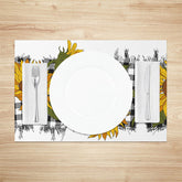 Lofaris Yellow Sunflower Black White Plaid Set Of 4 Placemats