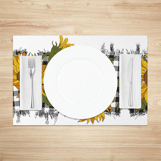 Lofaris Yellow Sunflower Black White Plaid Set Of 4 Placemats