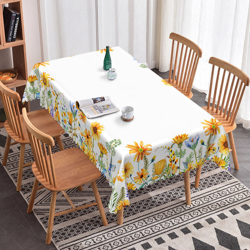 Lofaris Yellow Sunflowers Edge White Rectangle Tablecloth