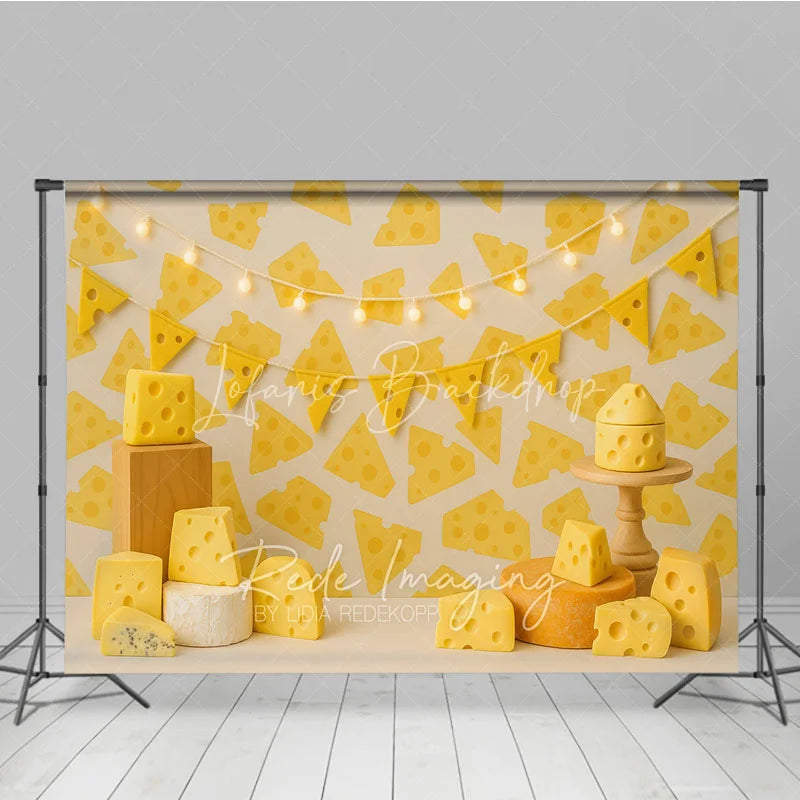 Lofaris Yellow Swiss Cheese Pattern Photo Backdrop Say Birthday Cake Smash Photography Background