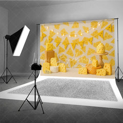 Lofaris Yellow Swiss Cheese Pattern Photo Backdrop Say Birthday Cake Smash Photography Background
