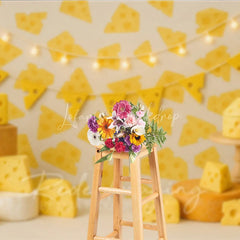 Lofaris Yellow Swiss Cheese Pattern Photo Backdrop Say Birthday Cake Smash Photography Background