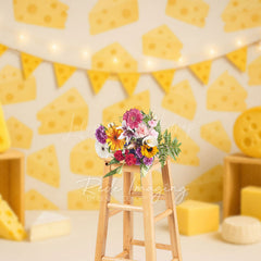 Lofaris Yellow Triangle Cheese Birthday Cake Smash Backdrop