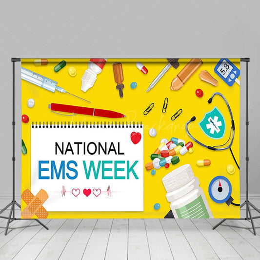 Lofaris Yellow White Calendar National EMS Week Backdrop