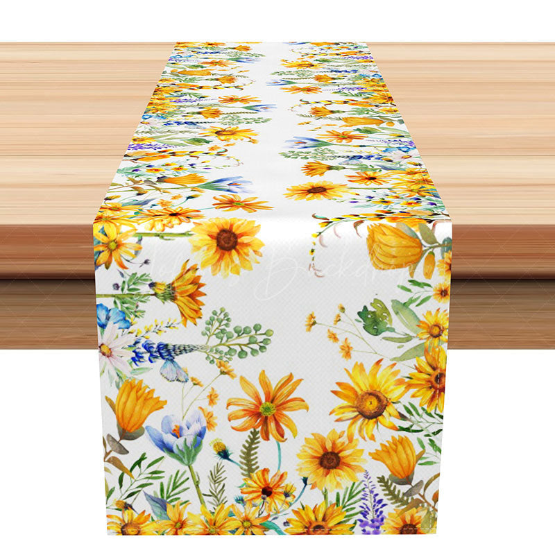 Lofaris Yellow Wildflower and Butterfly Table Runner Fresh Spring Home Decor Summer Garden Party or Wedding Decoration