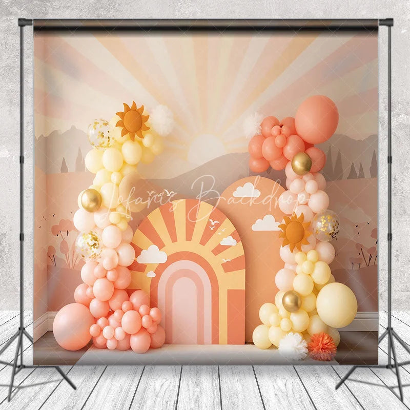 Lofaris You Are My Sunshine Backdrop Peach and Yellow Sun Clouds Photography Background for First Birthday