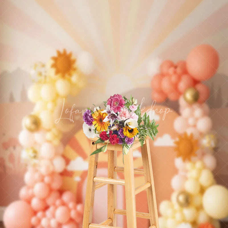 Lofaris You Are My Sunshine Backdrop Peach and Yellow Sun Clouds Photography Background for First Birthday