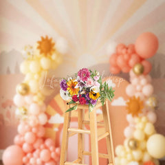 Lofaris You Are My Sunshine Backdrop Peach and Yellow Sun Clouds Photography Background for First Birthday