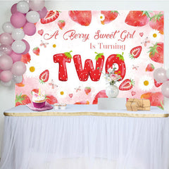 Lofaris You Are Two Sweet Strawberry Girl Birthday Backdrop
