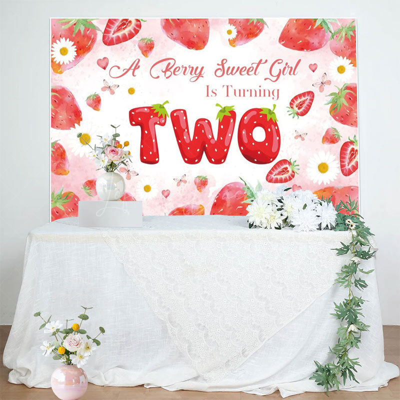 Lofaris You Are Two Sweet Strawberry Girl Birthday Backdrop