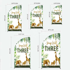 Lofaris Young Wild Three Half Moon Arch Backdrop Safari Jungle Animals and Tropical Leaves Background 3rd Birthday One Party Decor