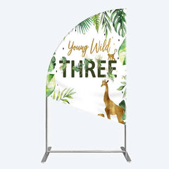 Lofaris Young Wild Three Half Moon Arch Backdrop Safari Jungle Animals and Tropical Leaves Background 3rd Birthday One Party Decor