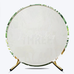 Lofaris Young Wild Three Round Backdrop Safari Jungle Animals and Tropical Leaves Background 3rd Birthday One Party Decor