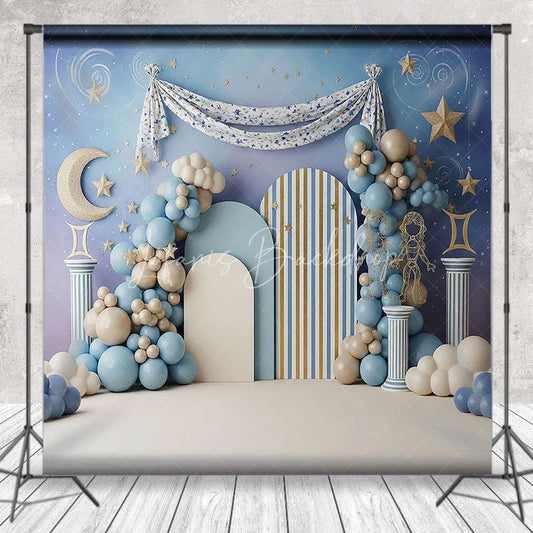Lofaris Zodiac Gemini Birthday Backdrop Starry Night Sky and Roman Column Cake Smash Photography Background