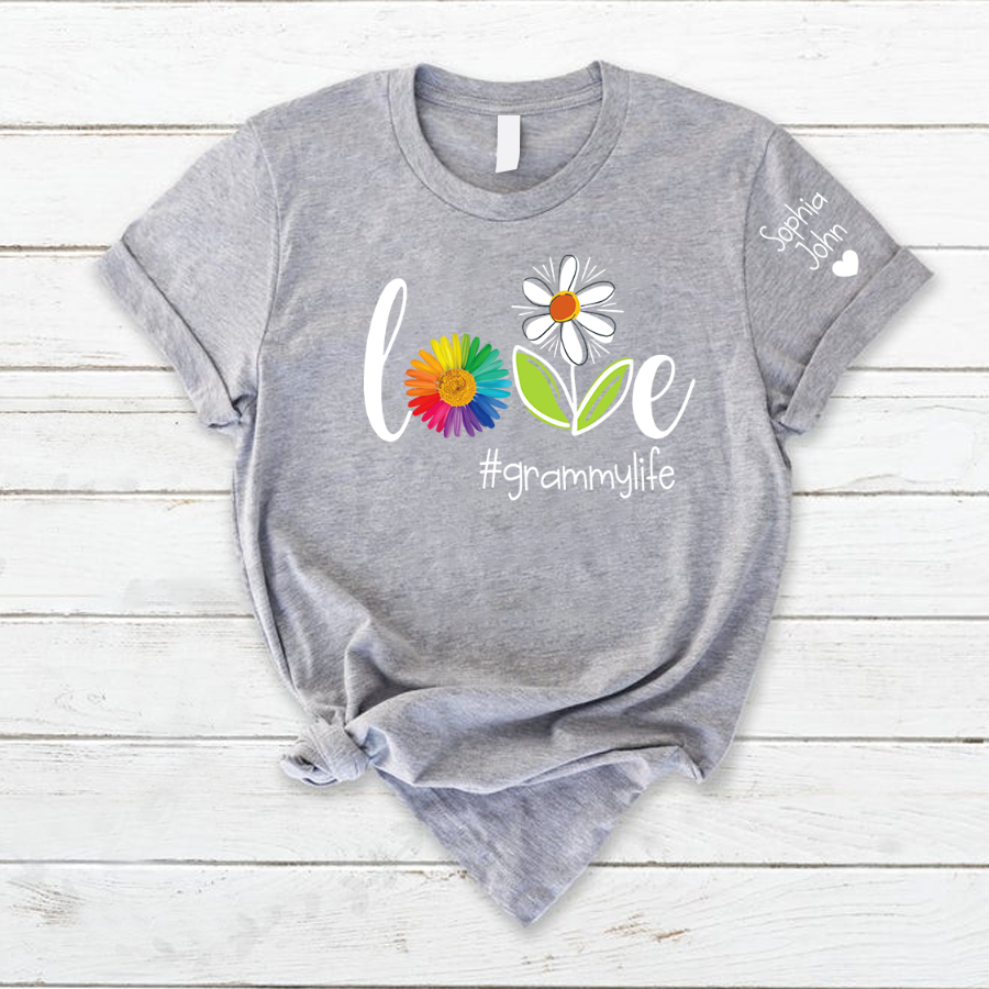 Lofaris Love Flower Grandma Life Kids Name Custom T - Shirt