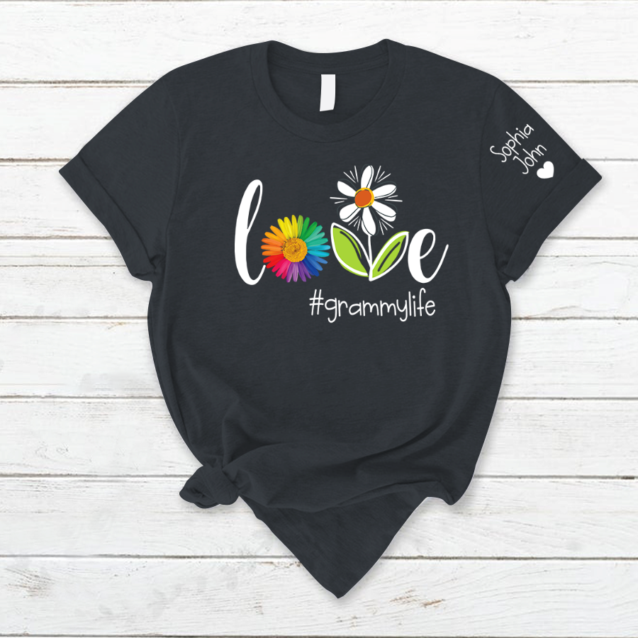 Lofaris Love Flower Grandma Life Kids Name Custom T - Shirt