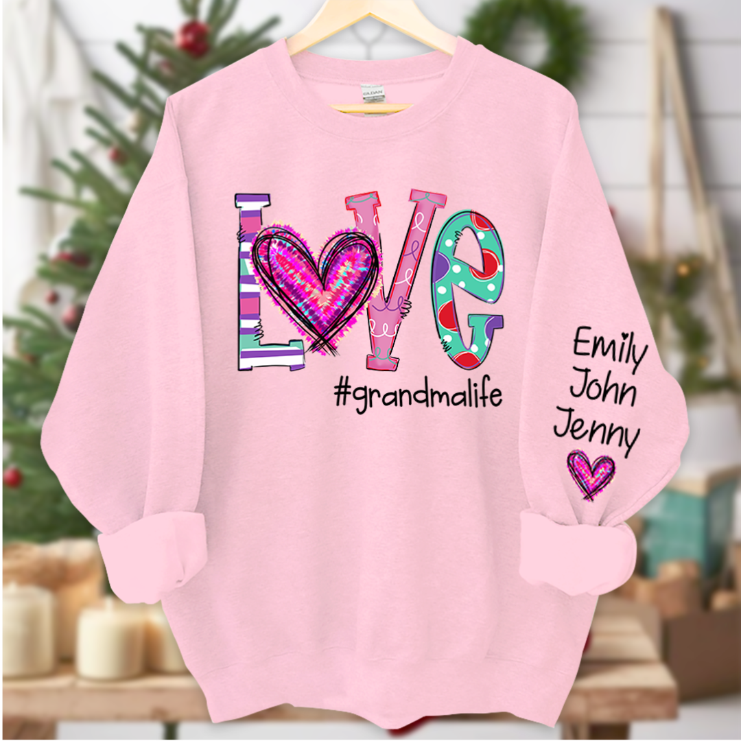 Lofaris Love Grandma Life Heart Grandkids Custom Sweatshirt