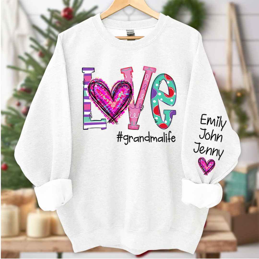 Lofaris Love Grandma Life Heart Grandkids Custom Sweatshirt