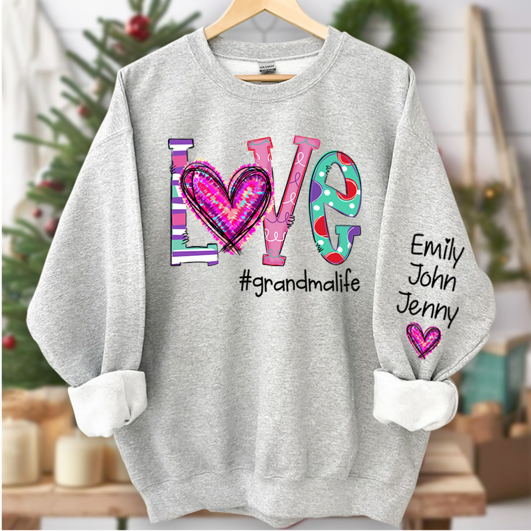 Lofaris Love Grandma Life Heart Grandkids Custom Sweatshirt